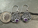 Amethyst, Sterling Silver Tree of Life Earrings