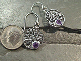 Amethyst, Sterling Silver Tree of Life Earrings