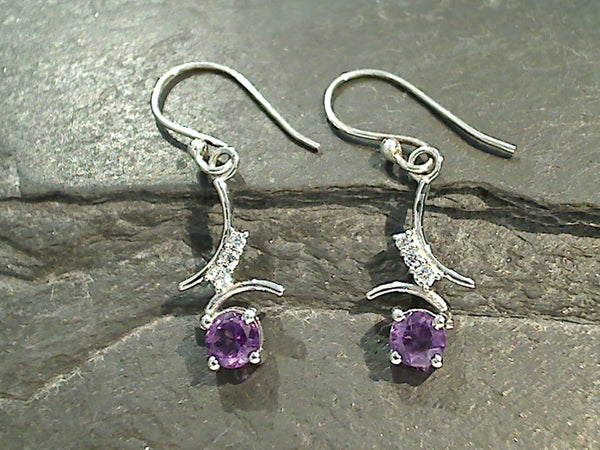 Amethyst, CZ, Sterling Silver Earrings
