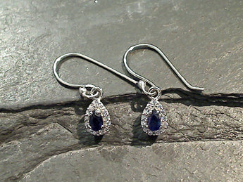 Sapphire (GF), CZ, Rhodium Plated Sterling Silver Earrings