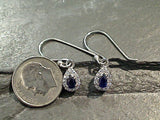 Sapphire (GF), CZ, Rhodium Plated Sterling Silver Earrings