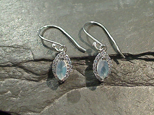 Moonstone, CZ, Sterling Silver Earrings