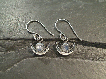 Moonstone, Sterling Silver Moon Earrings