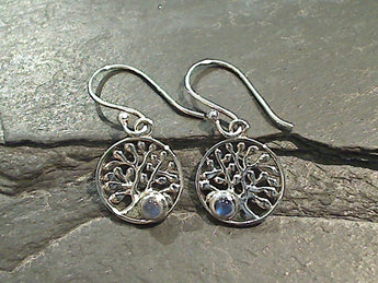 Moonstone, Sterling Silver Tree of Life Earrings
