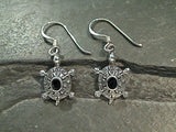 Black Onyx, Sterling Silver Small Sea Turtle Earrings