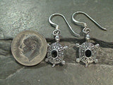 Black Onyx, Sterling Silver Small Sea Turtle Earrings