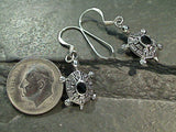Black Onyx, Sterling Silver Small Sea Turtle Earrings