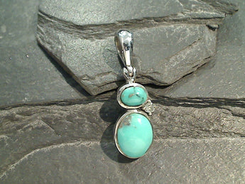 Turquoise, Topaz, Rhodium Plated Sterling Silver Pendant