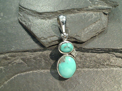 Turquoise, Topaz, Rhodium Plated Sterling Silver Pendant