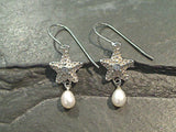 Pearl, CZ, Sterling Silver Starfish Earrings