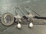 Pearl, CZ, Sterling Silver Starfish Earrings