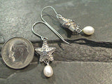 Pearl, CZ, Sterling Silver Starfish Earrings