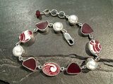 7" - 7.75" Pearl, Red Pottery, Sea Glass, Sterling Silver Bracelet