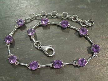 7" - 9" Amethyst, Rhodium Plated Sterling Silver Bracelet