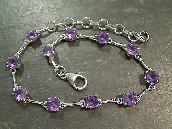 7" - 9" Amethyst, Rhodium Plated Sterling Silver Bracelet
