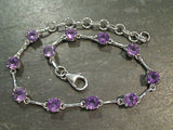 7" - 9" Amethyst, Rhodium Plated Sterling Silver Bracelet