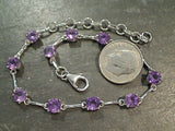 7" - 9" Amethyst, Rhodium Plated Sterling Silver Bracelet