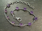 7" - 9" Amethyst, Rhodium Plated Sterling Silver Bracelet