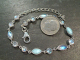 6.75" - 8.5" Moonstone, Larimar, Sterling Silver Bracelet