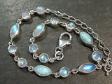 6.75" - 8.5" Moonstone, Larimar, Sterling Silver Bracelet