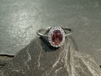 Size 8 Pink Tourmaline, CZ, Sterling Silver Ring