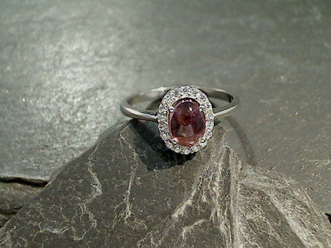 Size 7 Pink Tourmaline, CZ, Sterling Silver Ring