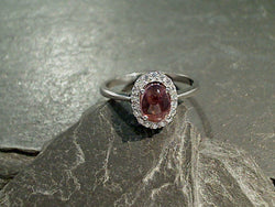 Size 6 Pink Tourmaline, CZ, Sterling Silver Ring