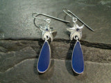 Sea Glass, Iolite, Sterling Silver Starfish Earrings