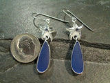 Sea Glass, Iolite, Sterling Silver Starfish Earrings