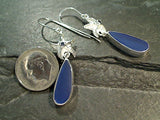 Sea Glass, Iolite, Sterling Silver Starfish Earrings
