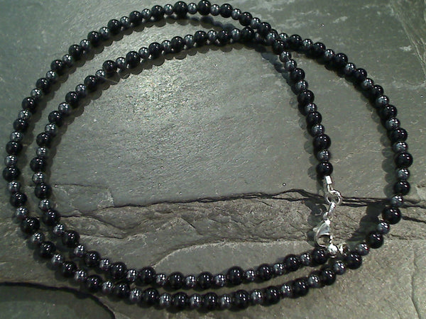 20" Onyx, Hematite, Sterling Silver Necklace