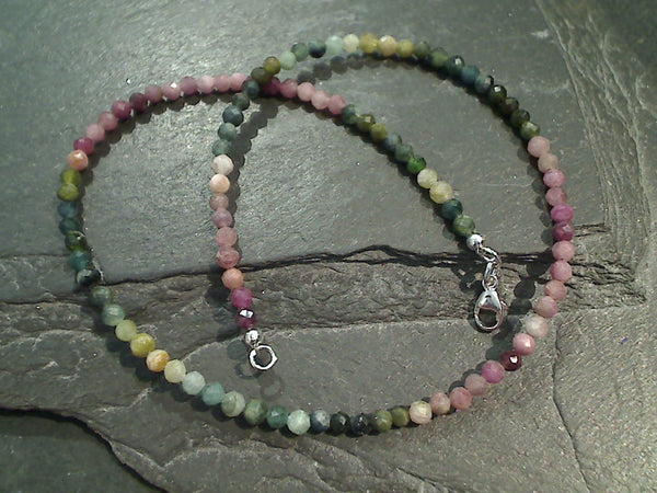 14" Tourmaline, Sterling Silver 3mm to 3.5mm Necklace