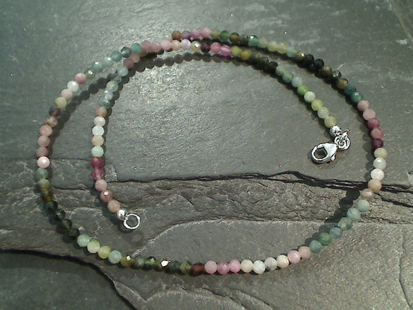 15" Tourmaline, Sterling Silver 3mm to 3.5mm Necklace