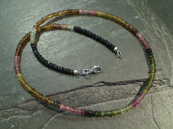 14" High Quality Tourmaline, Sterling Silver 3mm Necklace