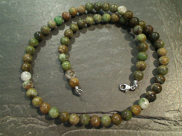 16.5" Rhyolite Jasper, Sterling Silver 6MM Necklace