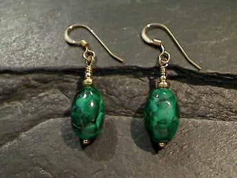 Malachite, Gold Filled Earrings