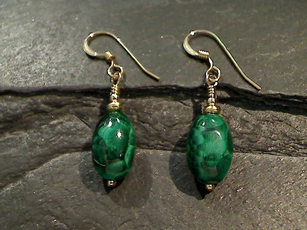 Malachite, Gold Filled Earrings