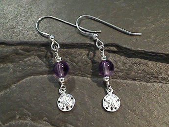 Amethyst, Sterling Silver Sand Dollar Earrings