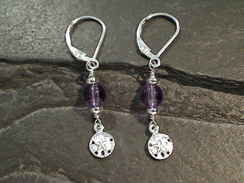 Amethyst, Sterling Silver Sand Dollar Earrings