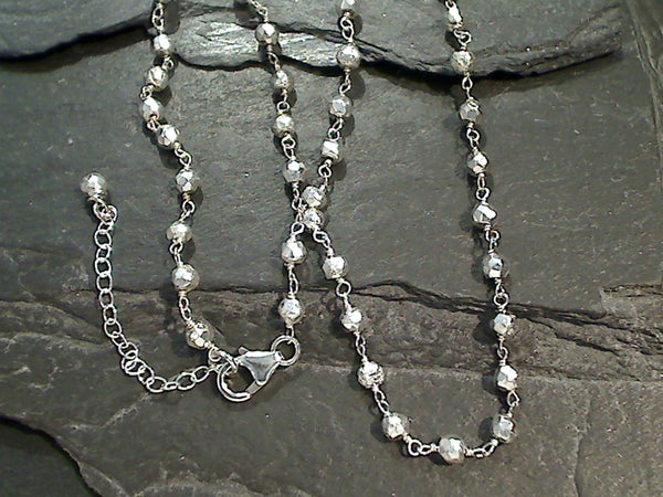 16" - 18" Silver Coated Pyrite, Sterling Silver Necklace