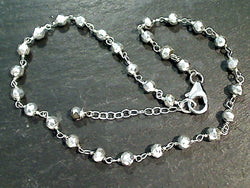 10" - 11" Silver Coated Pyrite, Sterling Silver Anklet