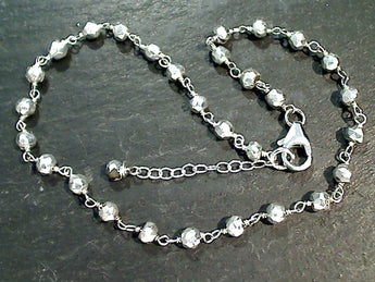 10" - 11" Silver Coated Pyrite, Sterling Silver Anklet