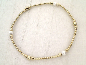Pearl, 14kt Gold Filled Stretch Bracelet - Style 2 Small-Medium