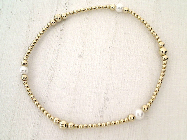 Pearl, 14kt Gold Filled Stretch Bracelet - Style 2 Small-Medium