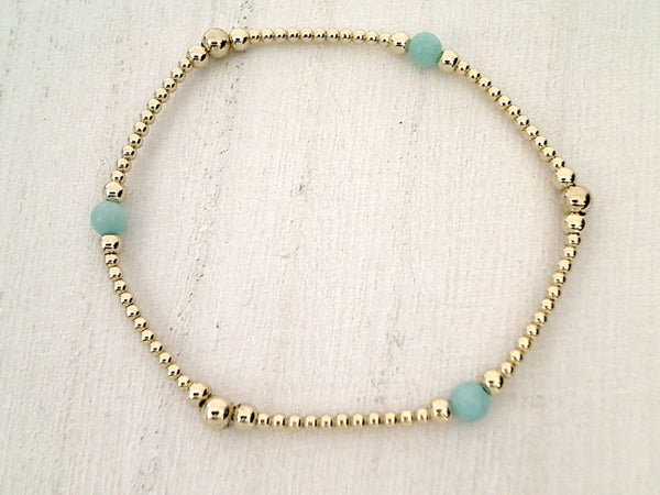 Amazonite, 14kt Gold Filled Stretch Bracelet - Style 2 Small