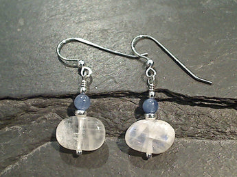 Moonstone, Kyanite, Sterling Silver Earrings