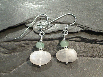 Moonstone, Aventurine, Sterling Silver Earrings