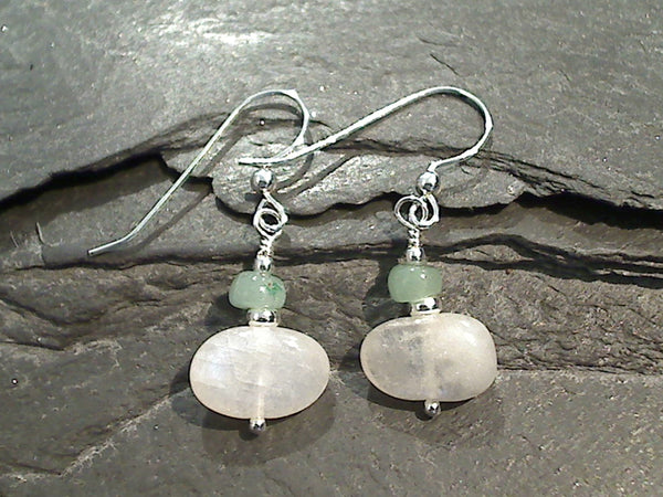 Moonstone, Aventurine, Sterling Silver Earrings