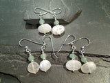 Moonstone, Aventurine, Sterling Silver Earrings