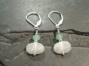 Moonstone, Aventurine, Sterling Silver Earrings